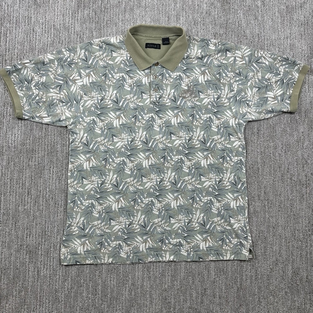 Vintage Style Golf Las Vegas Embroidered Polo Shirt XL Green Floral Tropical
